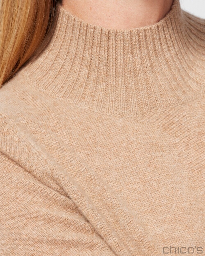 Chico's Cashmere Elbow Sleeve Pullover Sweater Sweaters Camel | 671-JWEVGP