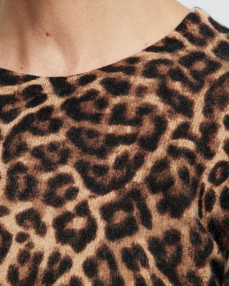 Chico's Cashmere Leopard Crew Neck Sweater Sweaters Brown | 953-CITRAY