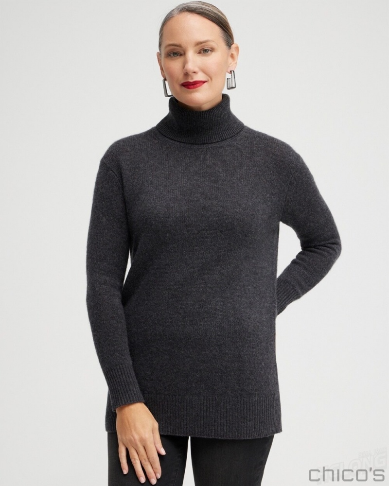 Chico's Cashmere Turtleneck Tunic Sweater Sweaters Dark Gray | 509-RMOCWI