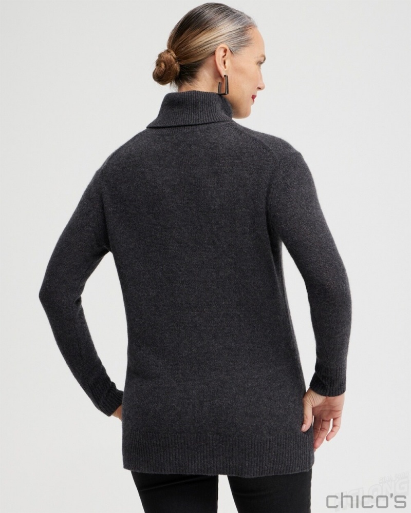 Chico's Cashmere Turtleneck Tunic Sweater Sweaters Dark Gray | 509-RMOCWI