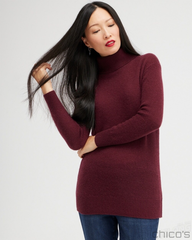 Chico\'s Cashmere Turtleneck Tunic Sweater Sweaters Merlot | 532-ZRJPOT