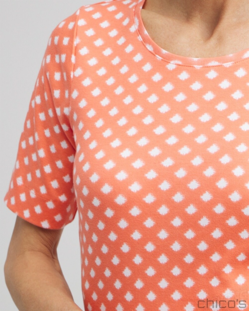 Chico's Checkered Everyday Elbow Sleeve Tee Tees & Tanks Nectarine | 284-USPQOA