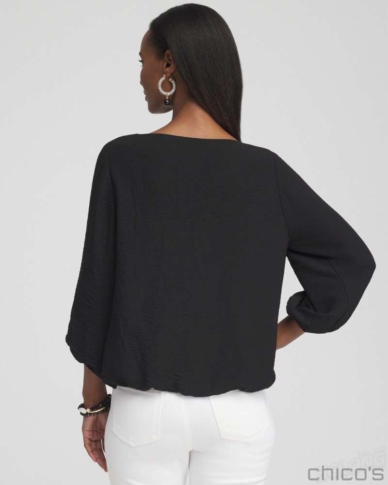 Chico's Chiffon Bubble Hem Top Blouses & Shirts Black | 172-OABZJM