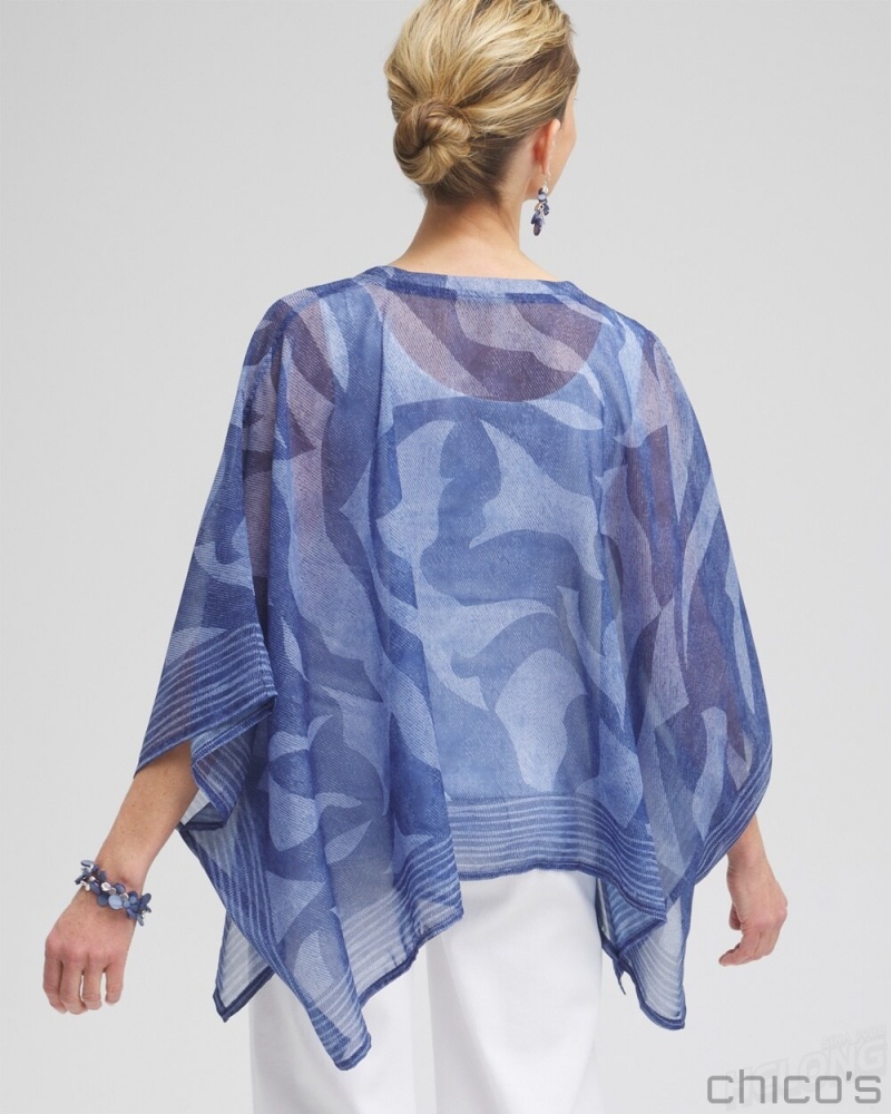 Chico's Chiffon Cool Abstract Poncho Ponchos & Ruanas Classic Navy | 124-KSNXQU