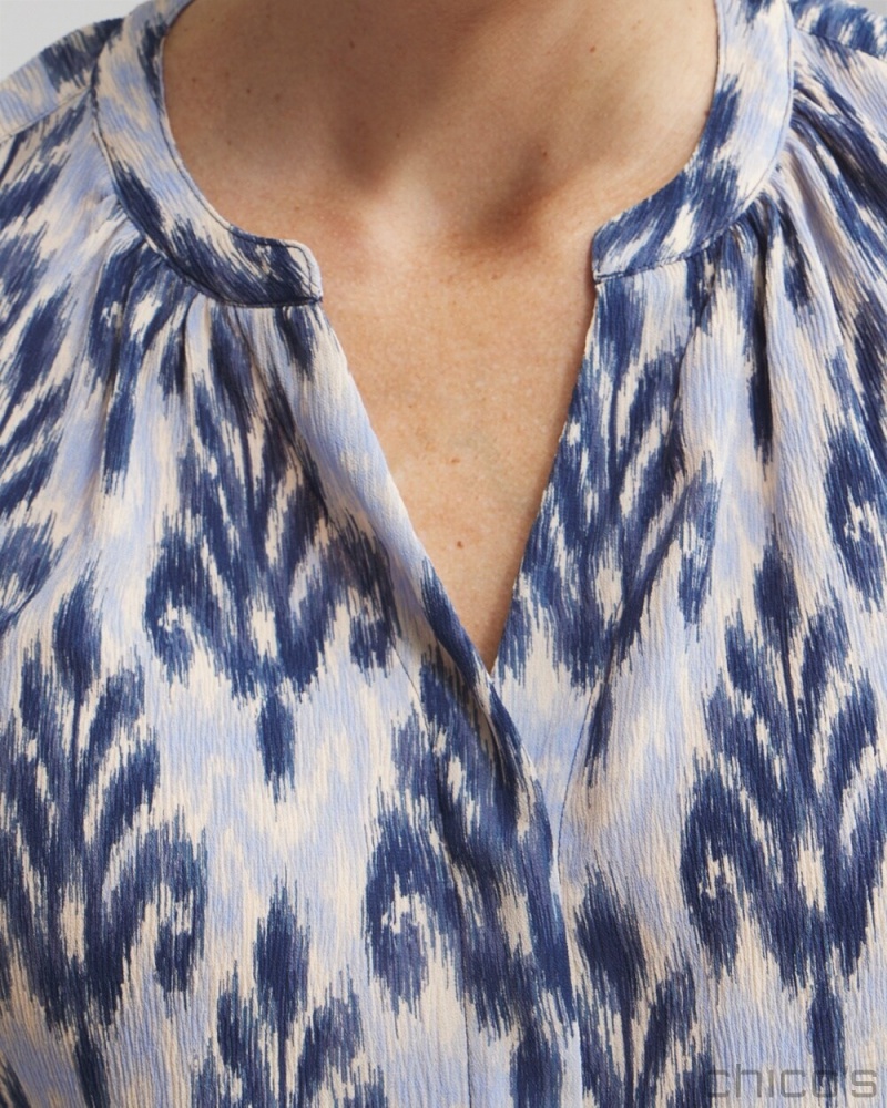 Chico's Chiffon Ikat Print Blouse Blouses & Shirts French Blue | 587-QPUMNA