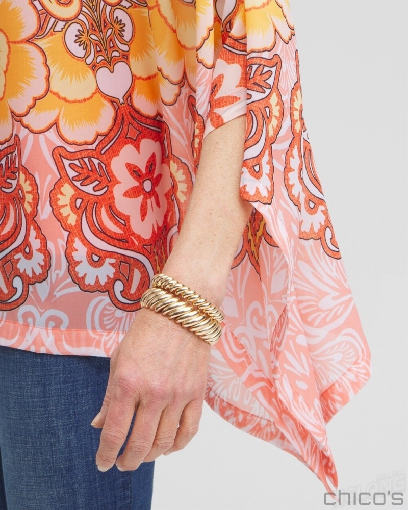 Chico's Chiffon Paisley Poncho Ponchos & Ruanas Coral Ice | 194-FCSTQI