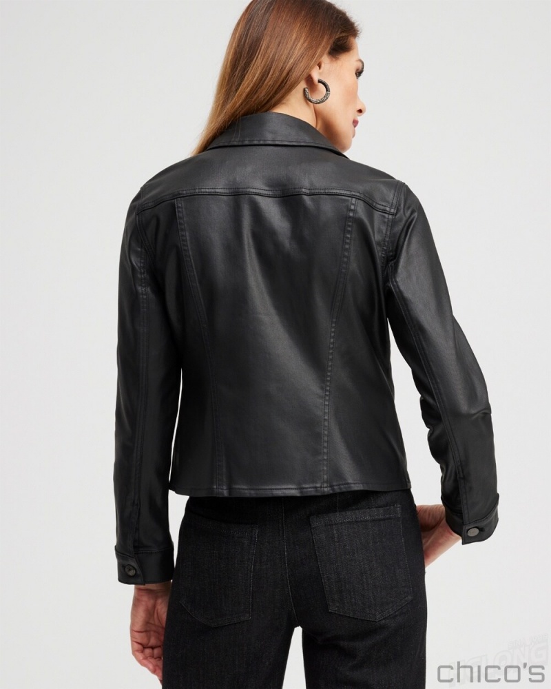 Chico's Coated Denim Jacket Jackets & Coats Black | 143-NZRBXH