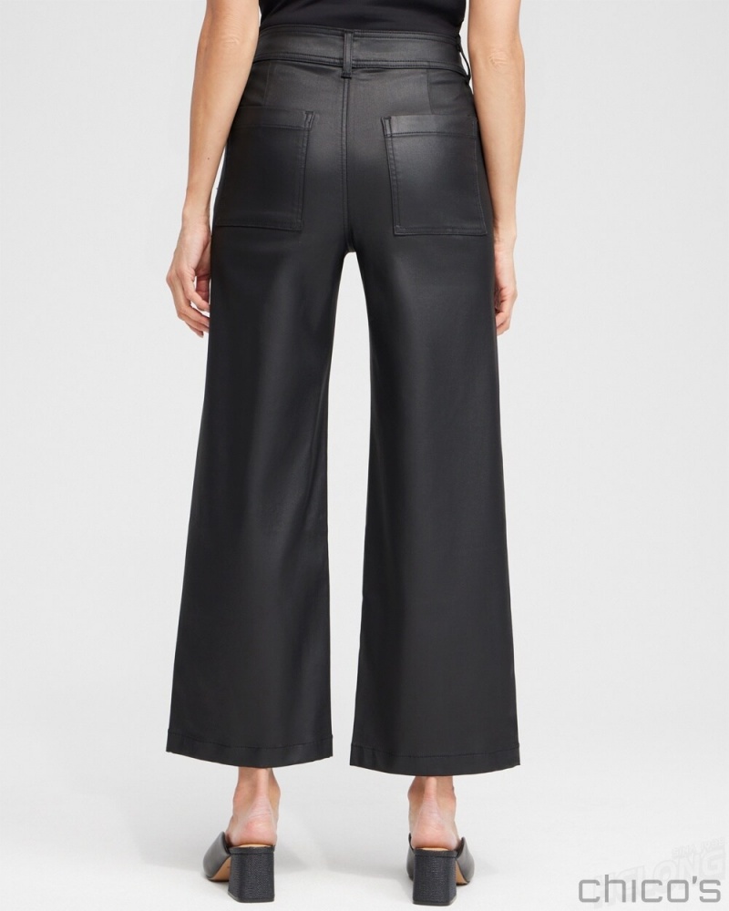 Chico's Coated Wide Leg Cropped Denim Jeans & Denim Black | 901-VLCHBD