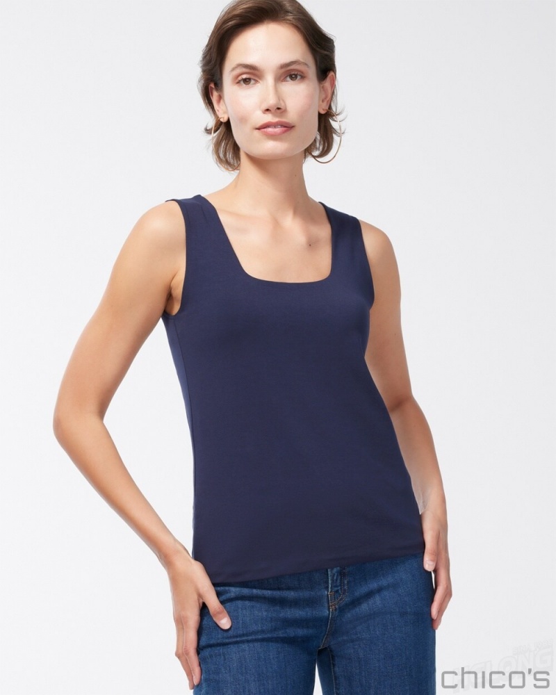 Chico's Contour Cotton Navy Square Neck Tank Tees & Tanks Classic Navy | 691-XOQDBC