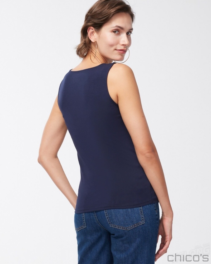 Chico's Contour Cotton Navy Square Neck Tank Tees & Tanks Classic Navy | 691-XOQDBC