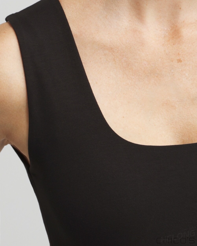 Chico's Contour Cotton Square Neck Tank Tees & Tanks Black | 571-QKOPWZ