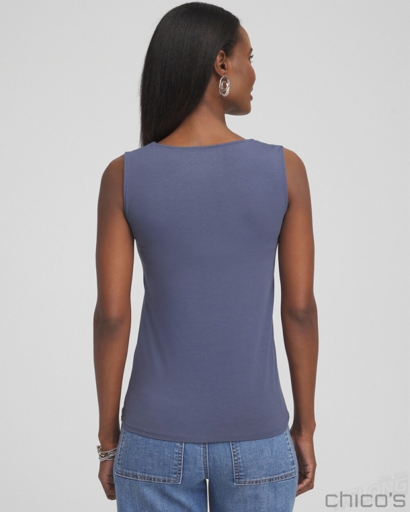 Chico's Contour Cotton Square Neck Tank Tees & Tanks Soft Slate | 508-YJRISZ