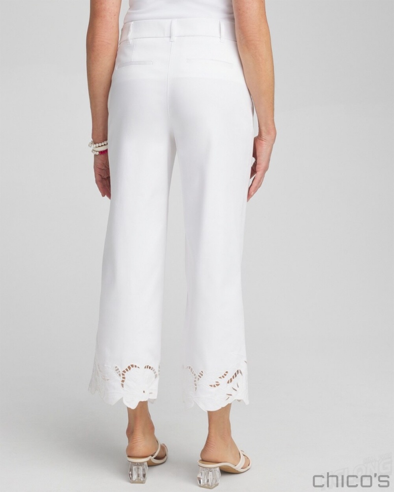 Chico's Cotton Sateen Cut Work Crops Pants Alabaster | 150-ECNDFM