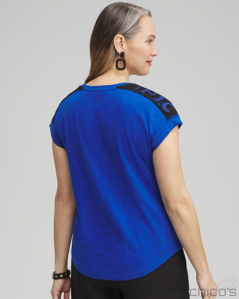 Chico's Crochet Shoulder Top Tees & Tanks Intense Azure | 905-ARVPFH