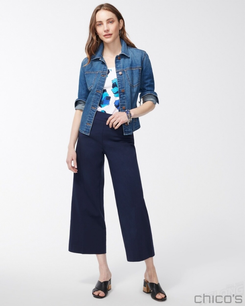 Chico's Cropped Denim Jacket Jackets & Coats Bonsai Indigo | 490-CKNHBI