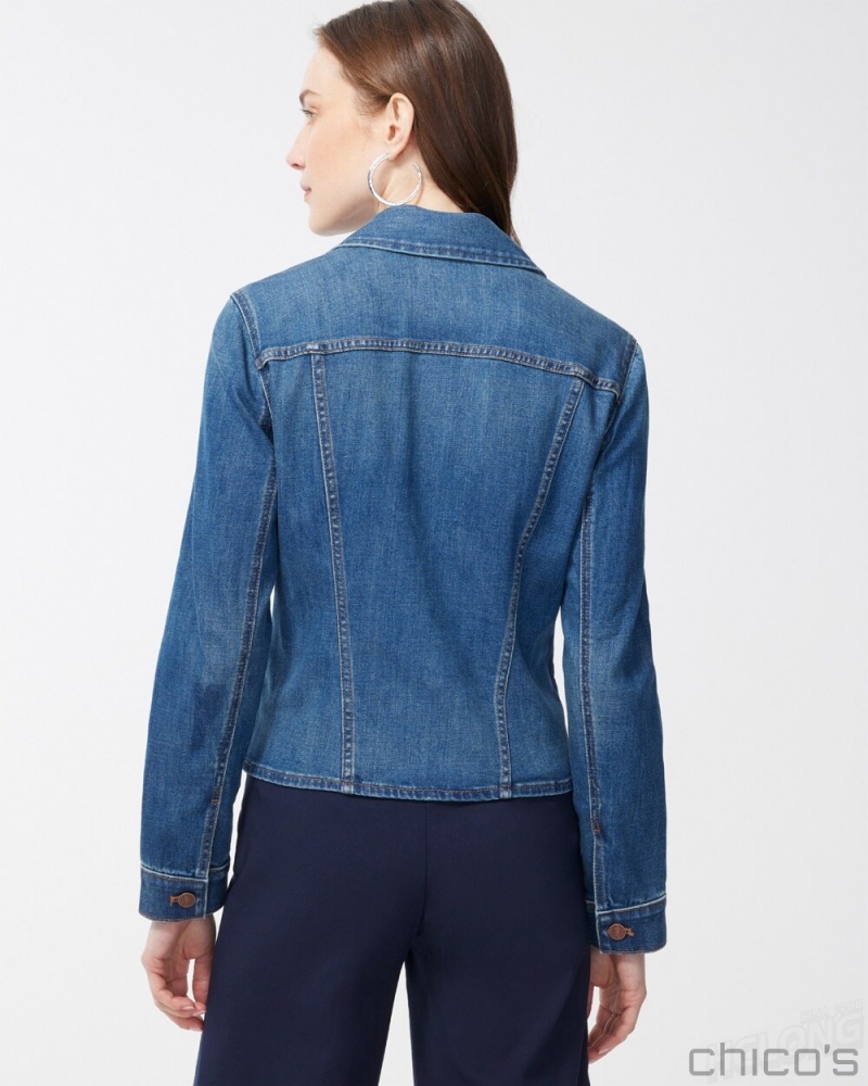 Chico's Cropped Denim Jacket Jackets & Coats Bonsai Indigo | 490-CKNHBI