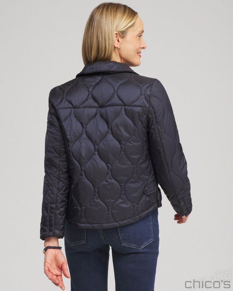 Chico's Cropped Quilted Jacket Jackets & Coats Classic Navy | 327-TXNPRF