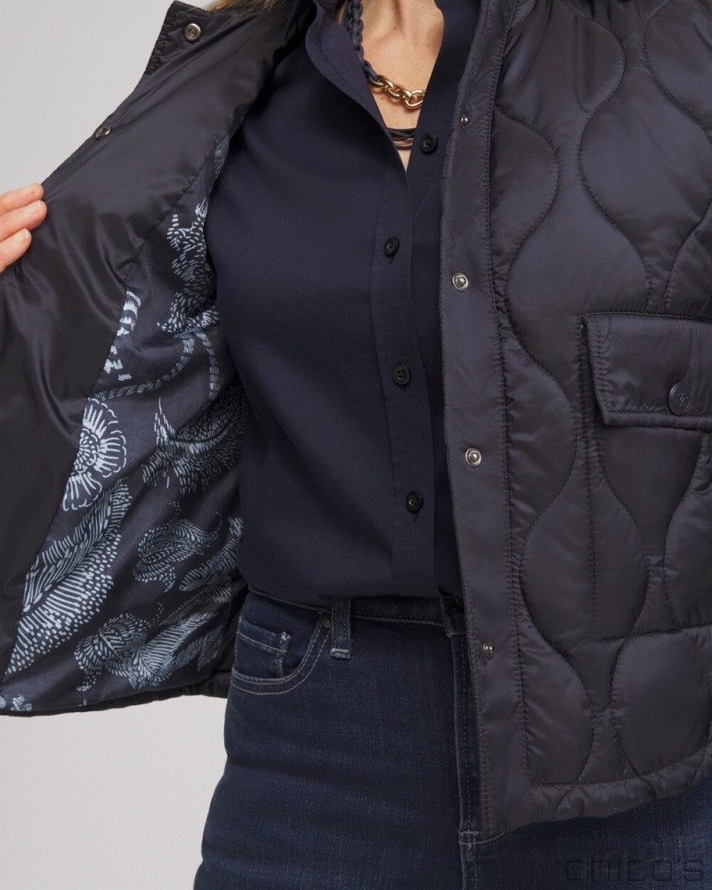 Chico's Cropped Quilted Jacket Jackets & Coats Classic Navy | 327-TXNPRF