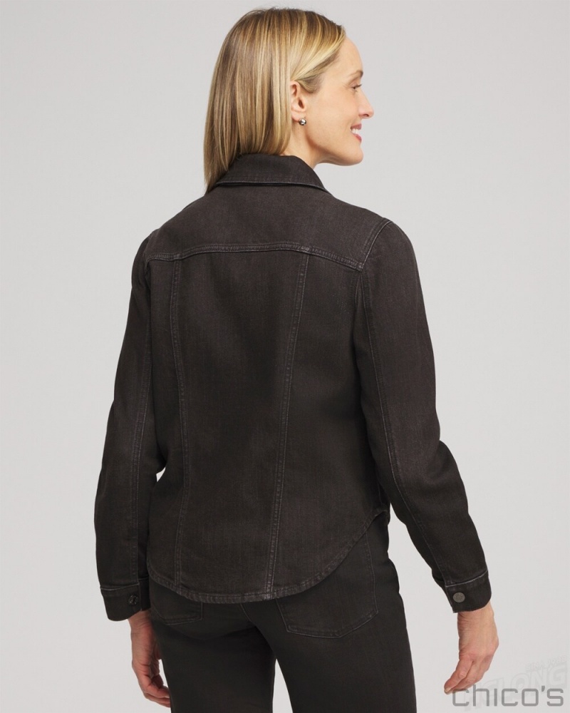 Chico's Cropped Shirttail Denim Jacket Jackets & Coats Black Oak Wash | 049-VFYPWB