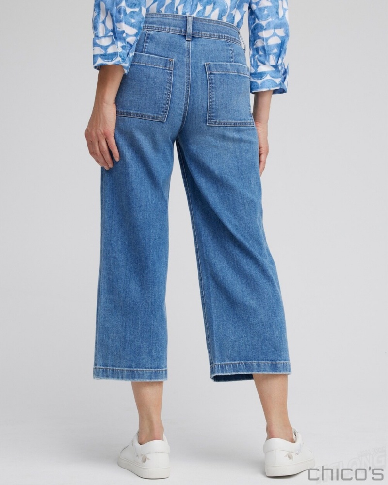 Chico's Cropped Wide Leg Jeans Jeans & Denim Meera Indigo | 920-CYFIPE