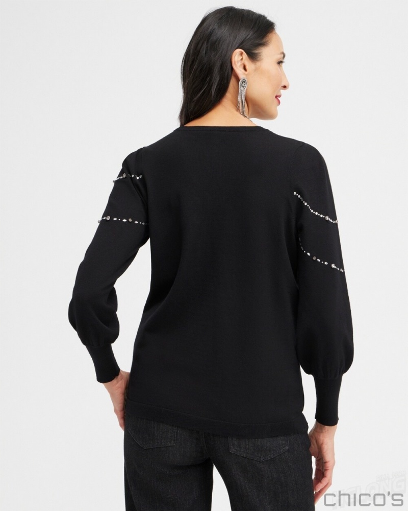 Chico's Crystal Chandelier Pullover Sweater Sweaters Black | 298-OZWLHQ