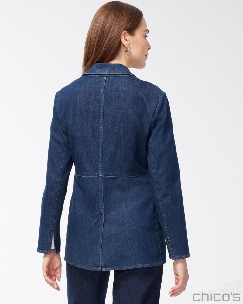 Chico's Denim Blazer Jackets & Coats Sycamore Indigo | 820-DKYOJF