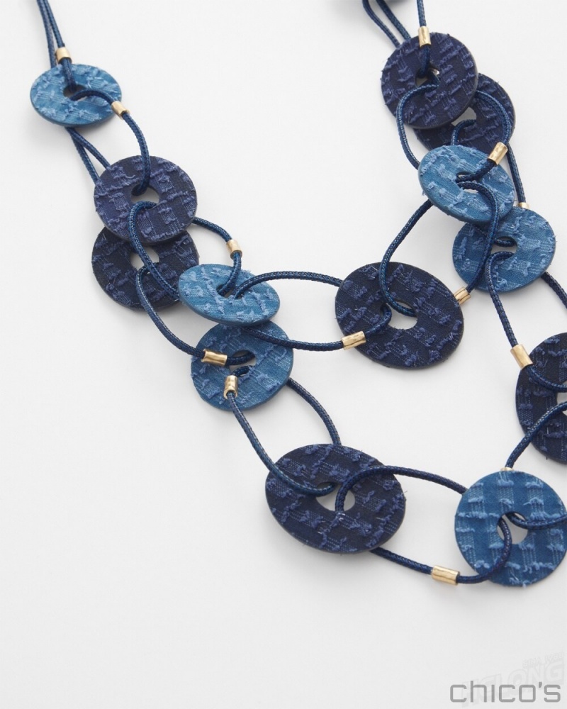 Chico's Denim Multistrand Necklace Necklaces Navy Blue | 413-ASFUWO