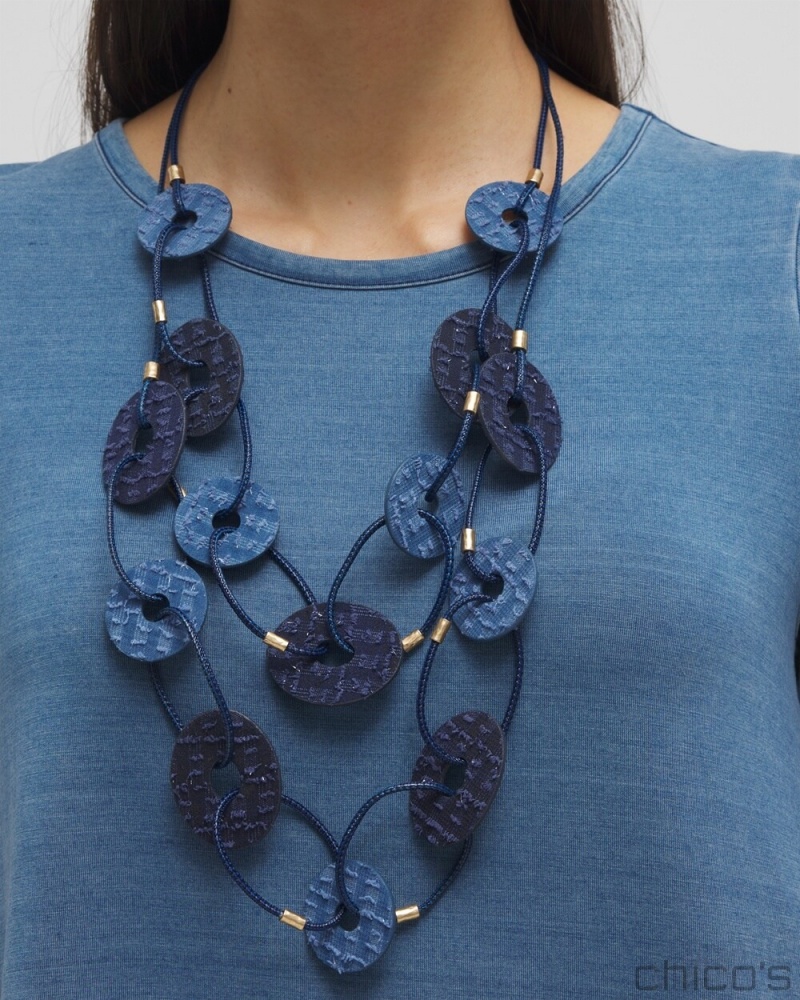 Chico's Denim Multistrand Necklace Necklaces Navy Blue | 413-ASFUWO