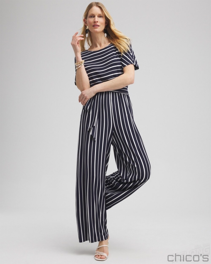 Chico's Dolman Stripe Jumpsuit Dresses Classic Navy | 293-YNPLEB