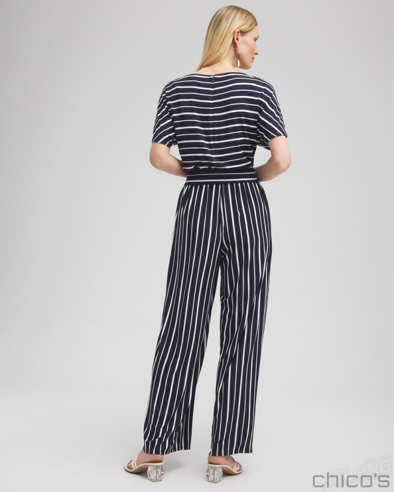 Chico's Dolman Stripe Jumpsuit Dresses Classic Navy | 293-YNPLEB