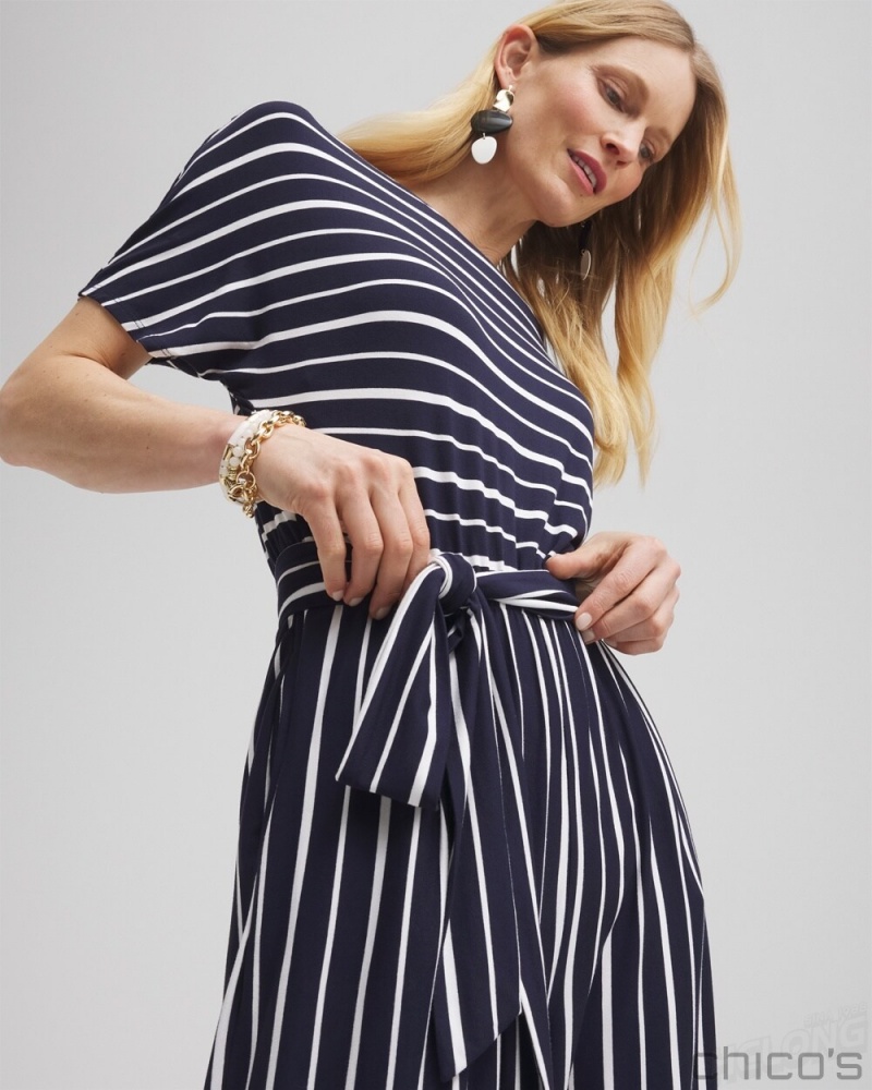 Chico's Dolman Stripe Jumpsuit Dresses Classic Navy | 293-YNPLEB