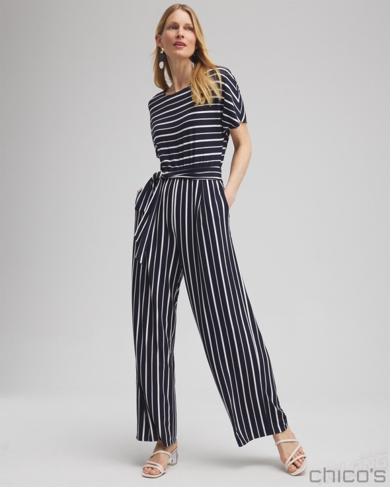 Chico\'s Dolman Stripe Jumpsuit Dresses Classic Navy | 293-YNPLEB