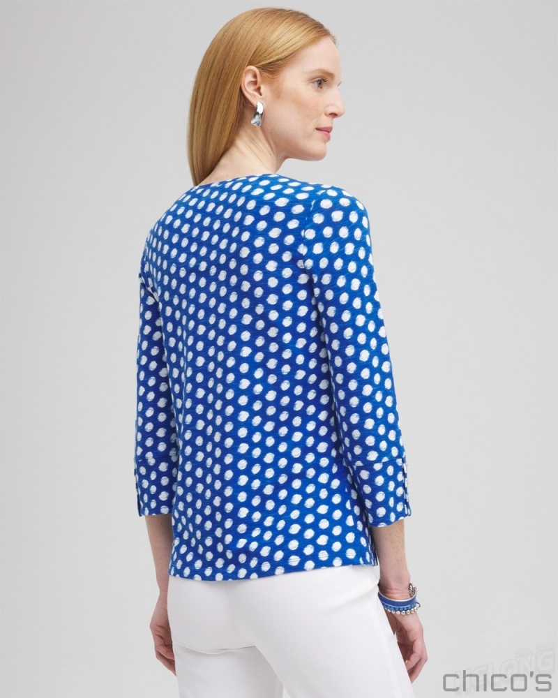 Chico's Dot Print 3/4 Sleeve Button Tee Tees & Tanks Intense Azure | 278-UASGZC