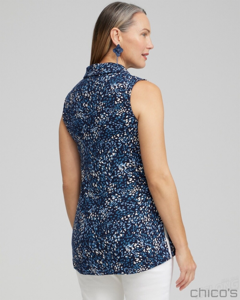 Chico's Dot Print Collared Tunic Tank Tees & Tanks Classic Navy | 312-IRZBAW