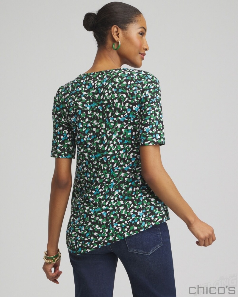 Chico's Dots Asymmetrical Elbow Sleeve Tee Tees & Tanks Verdant Green | 704-QKZOLX