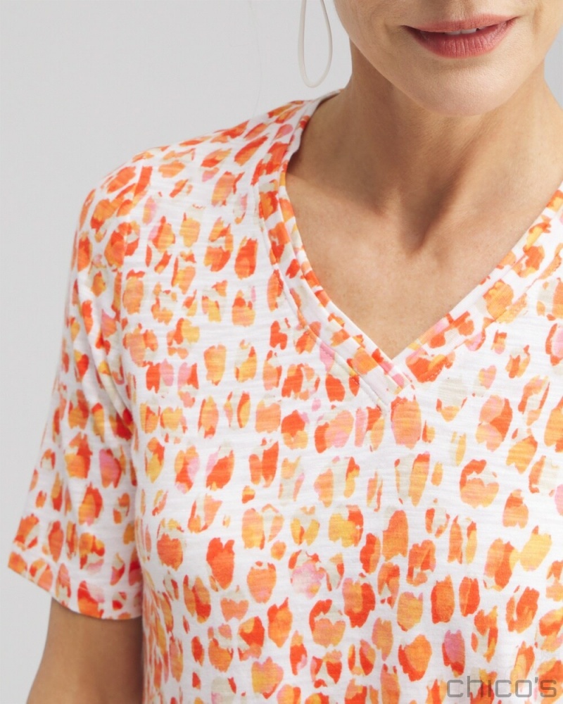 Chico's Dots Elbow Sleeve A-line Tee Tees & Tanks Nectarine | 401-DXARUZ