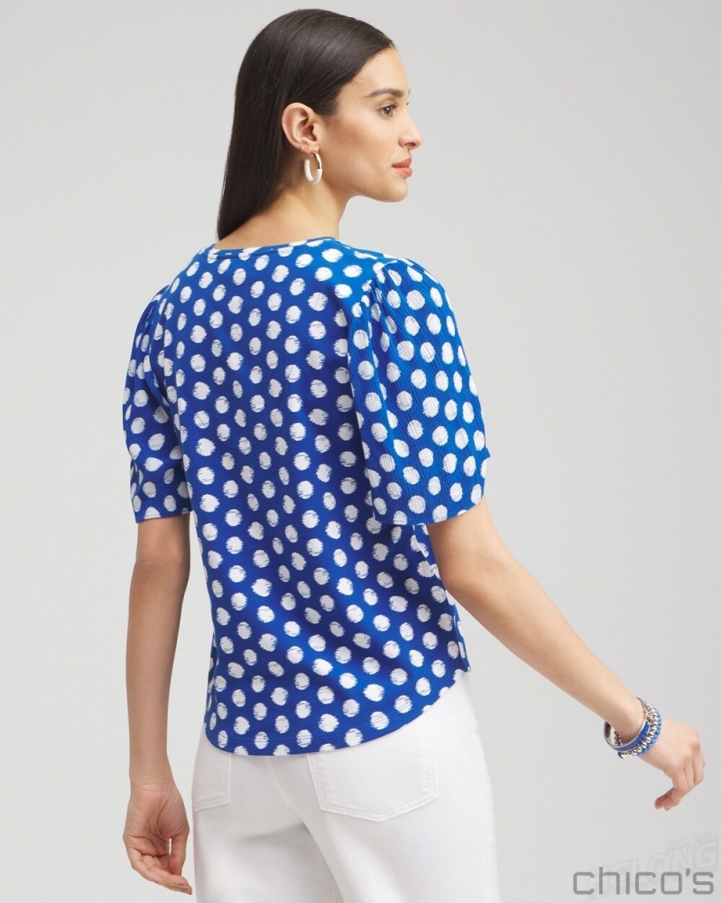 Chico's Dots Gauze Flutter Sleeve Top Tees & Tanks Intense Azure | 187-MUYPSR