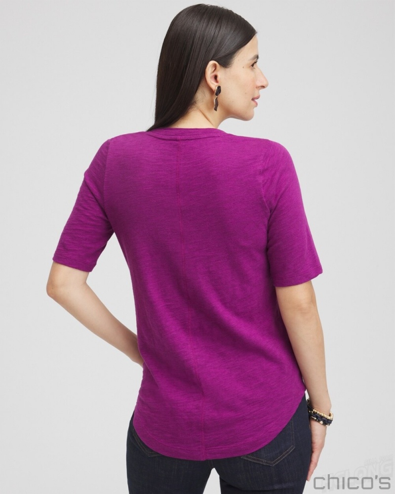 Chico's Elbow Sleeve A-line Tee Tees & Tanks Fresh Plum | 106-XAHMPD