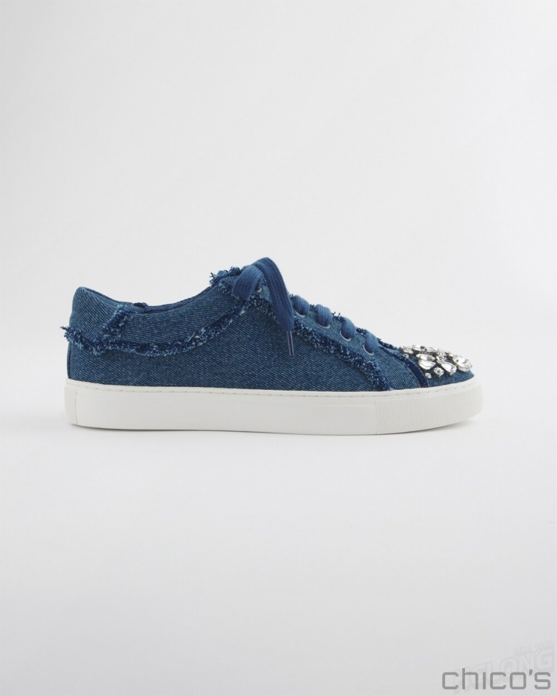 Chico's Embellished Denim Sneakers Shoes Dark Denim | 038-GOPMAJ