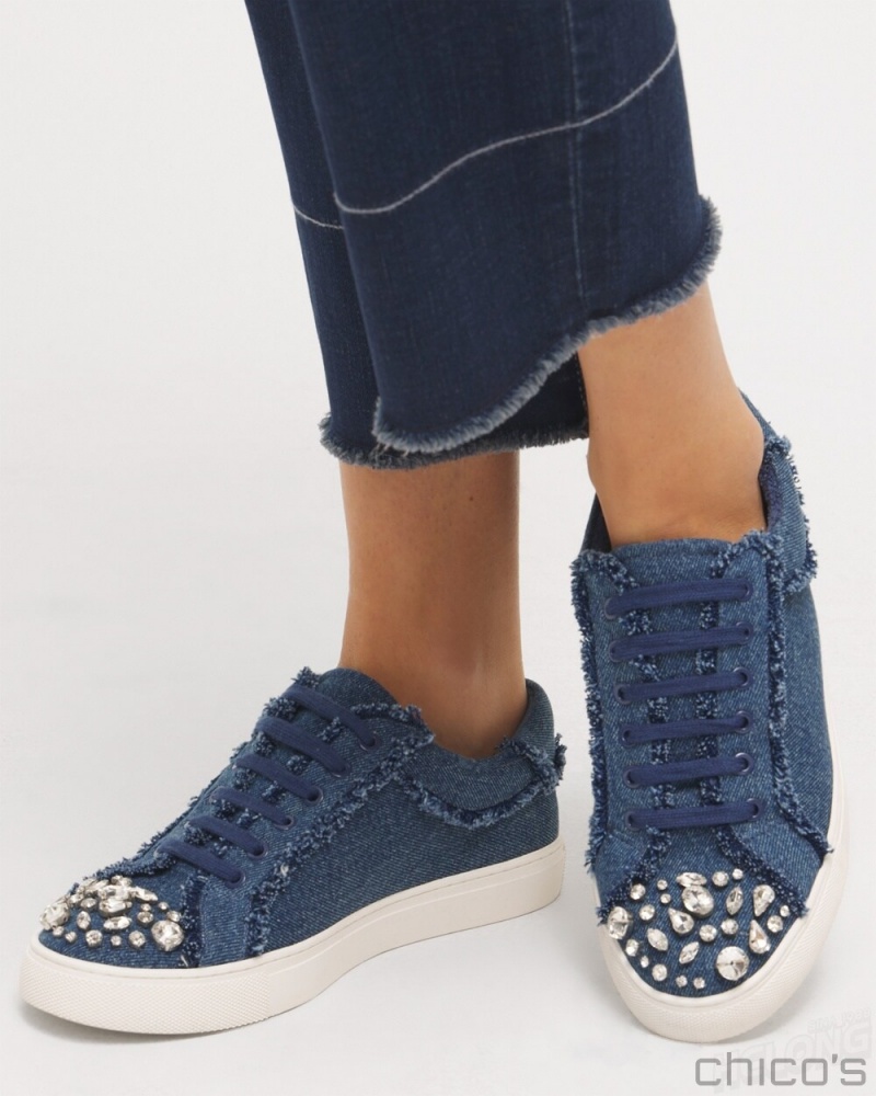 Chico's Embellished Denim Sneakers Shoes Dark Denim | 038-GOPMAJ