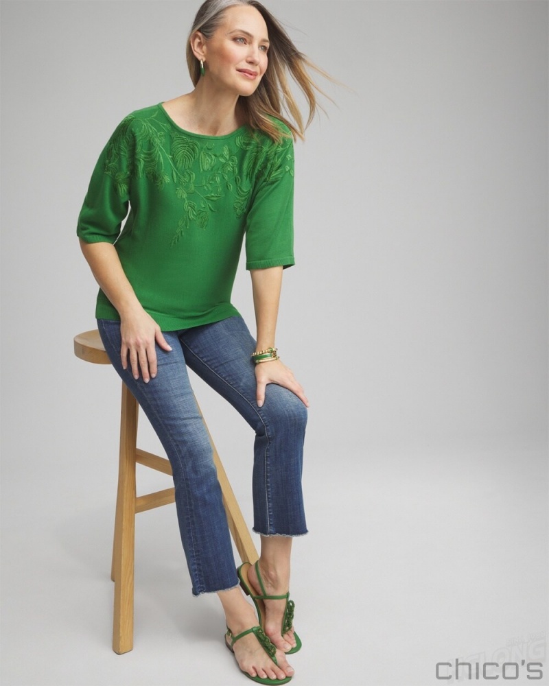 Chico's Embellished Dolman Pullover Sweater Sweaters Verdant Green | 305-VTDZCM