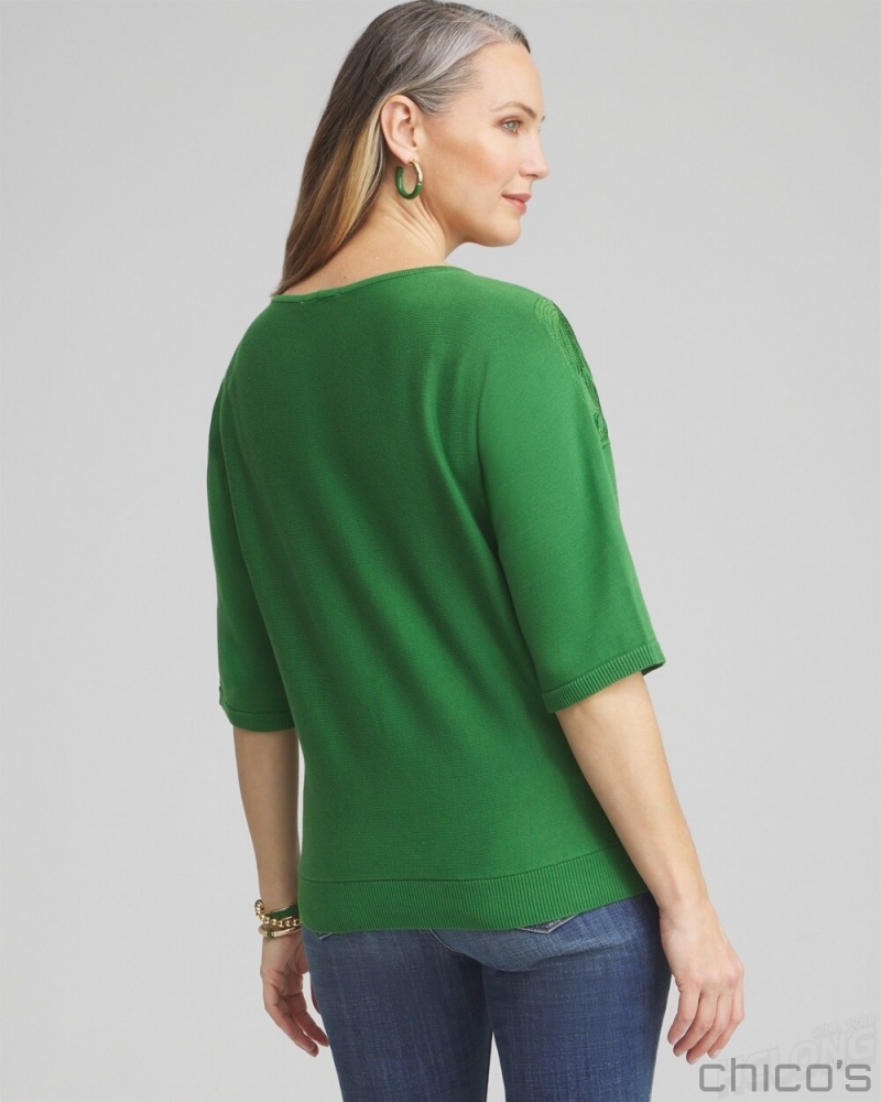 Chico's Embellished Dolman Pullover Sweater Sweaters Verdant Green | 305-VTDZCM