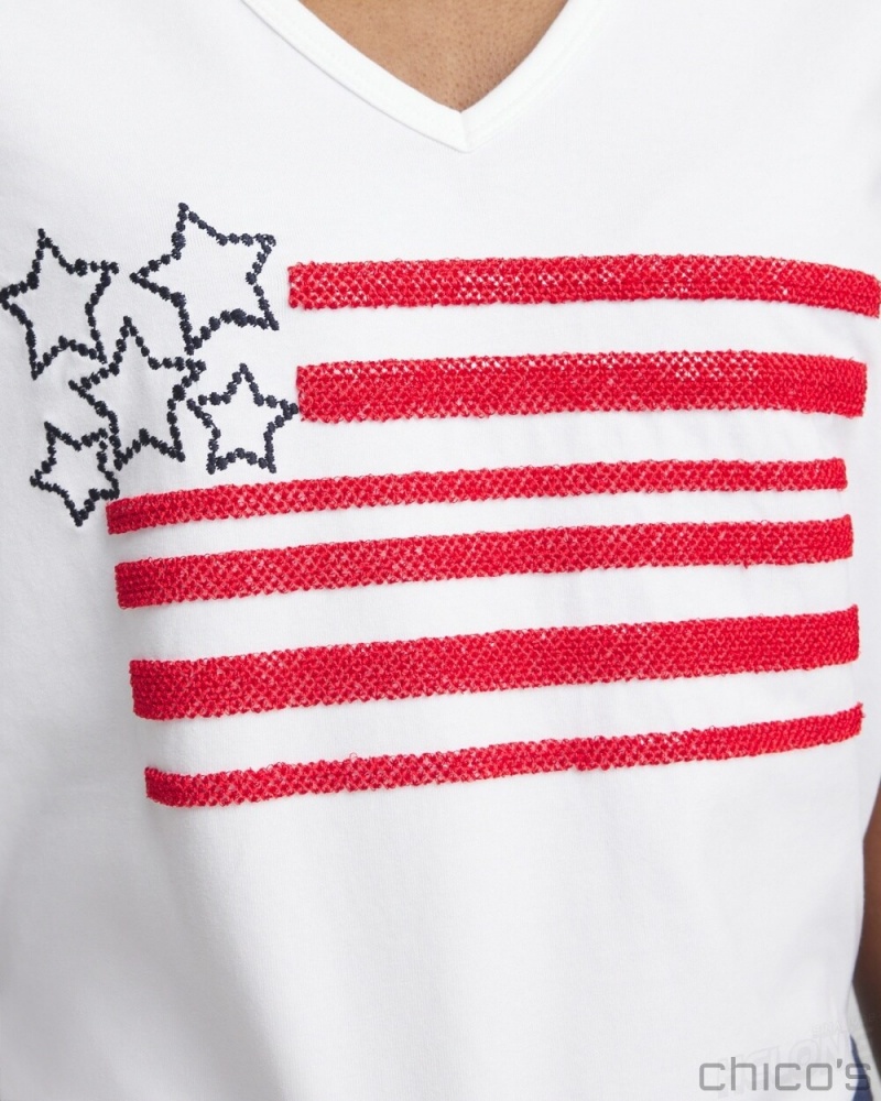 Chico's Embellished Flag Tee Tees & Tanks Alabaster | 948-EPJKHF