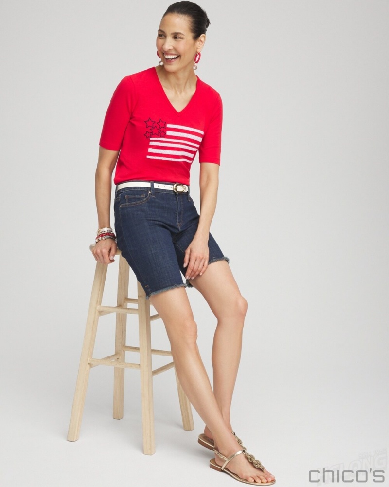 Chico's Embellished Flag Tee Tees & Tanks MADEIRA RED | 610-ISVFMH