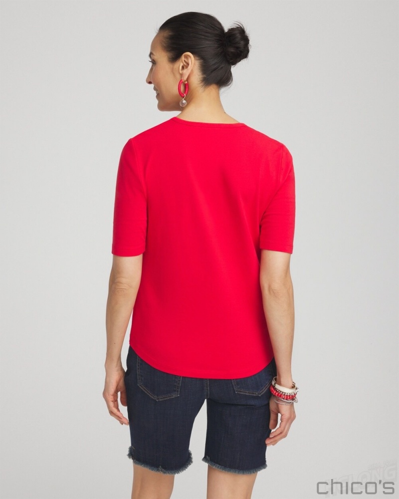 Chico's Embellished Flag Tee Tees & Tanks MADEIRA RED | 610-ISVFMH