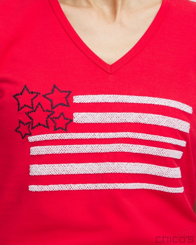 Chico's Embellished Flag Tee Tees & Tanks MADEIRA RED | 610-ISVFMH