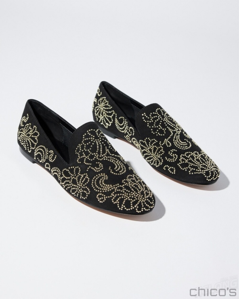 Chico's Embellished Loafers Shoes Black | 751-XBQIOU