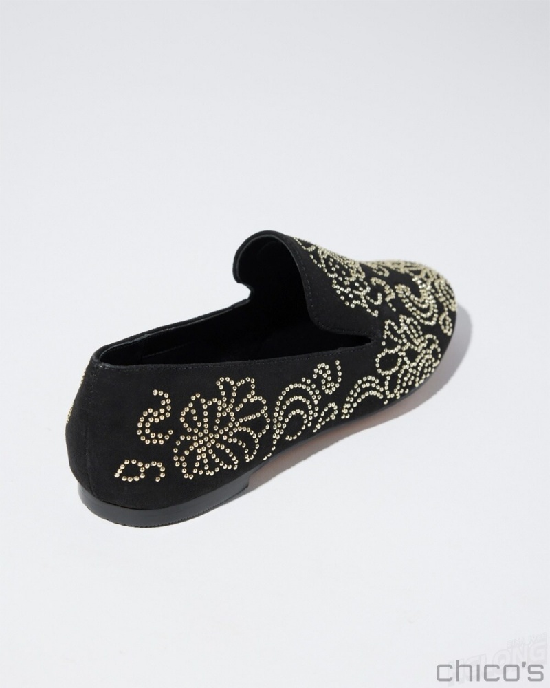 Chico's Embellished Loafers Shoes Black | 751-XBQIOU