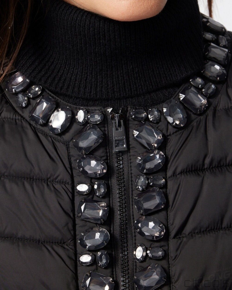 Chico's Embellished Puffer Vest Jackets & Coats Black | 650-WPLIQF