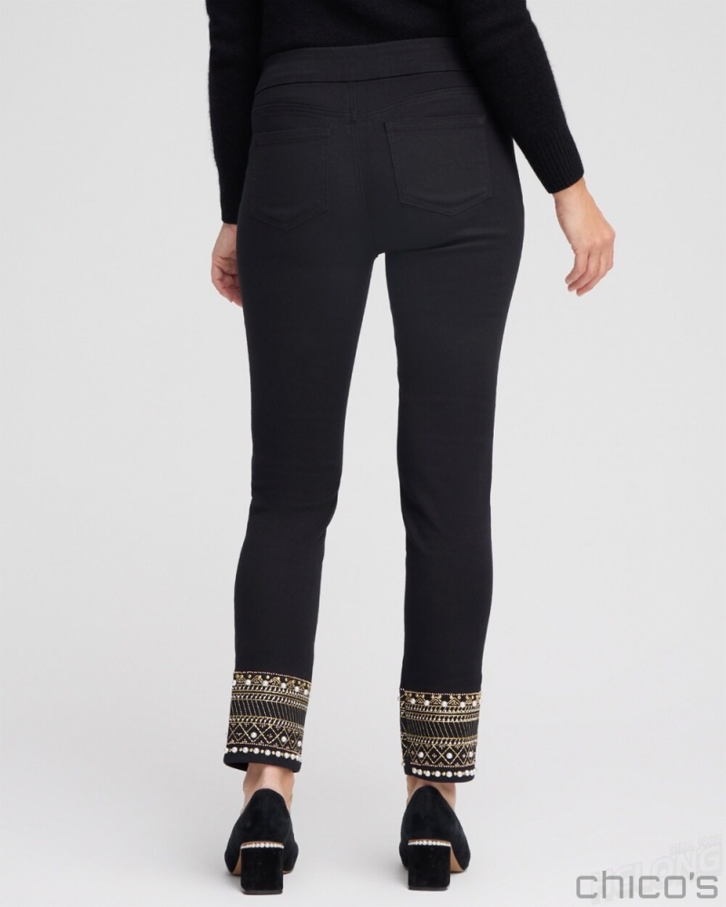 Chico's Embellished Pull-On Jeggings Jeans & Denim Black | 089-YSRHLJ